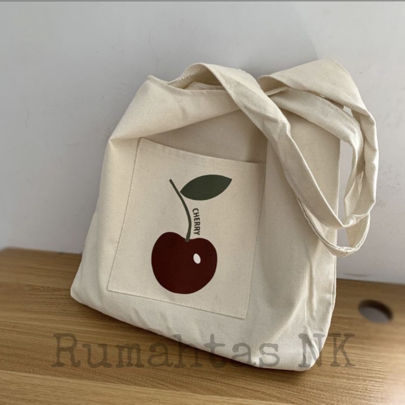 Totebag Vintage Saku Depan Populer Tas Tote-Cherry