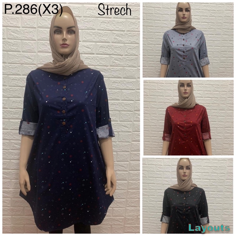 Tunik JUMBO wanita oblong katun stretch dewasa lengan panjang “286 X3”
