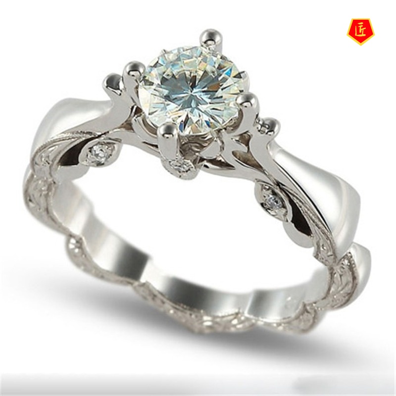 [Ready Stock]Simple Personality Platinum Carved Diamond Ring