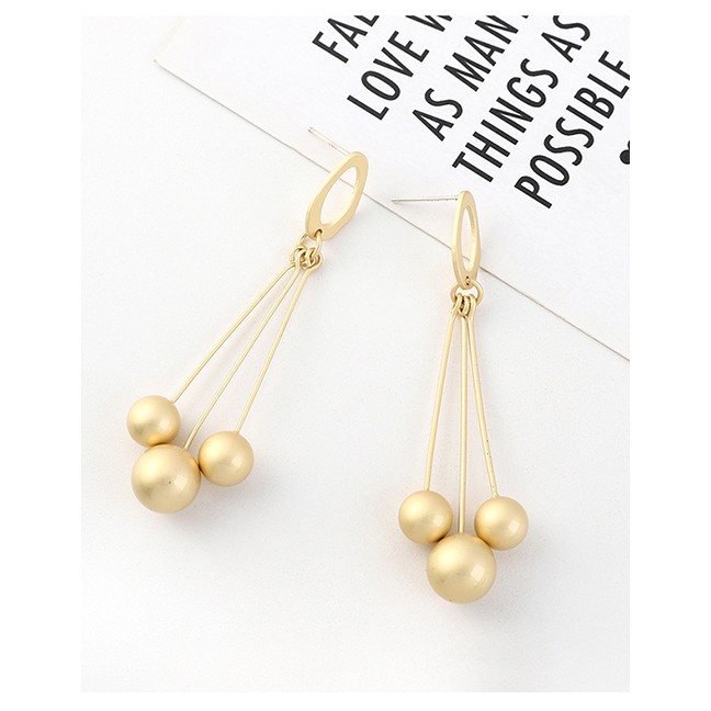 LRC Anting Tusuk Fashion Golden Fringe Irregular Ball Cutout Earrings Y63218