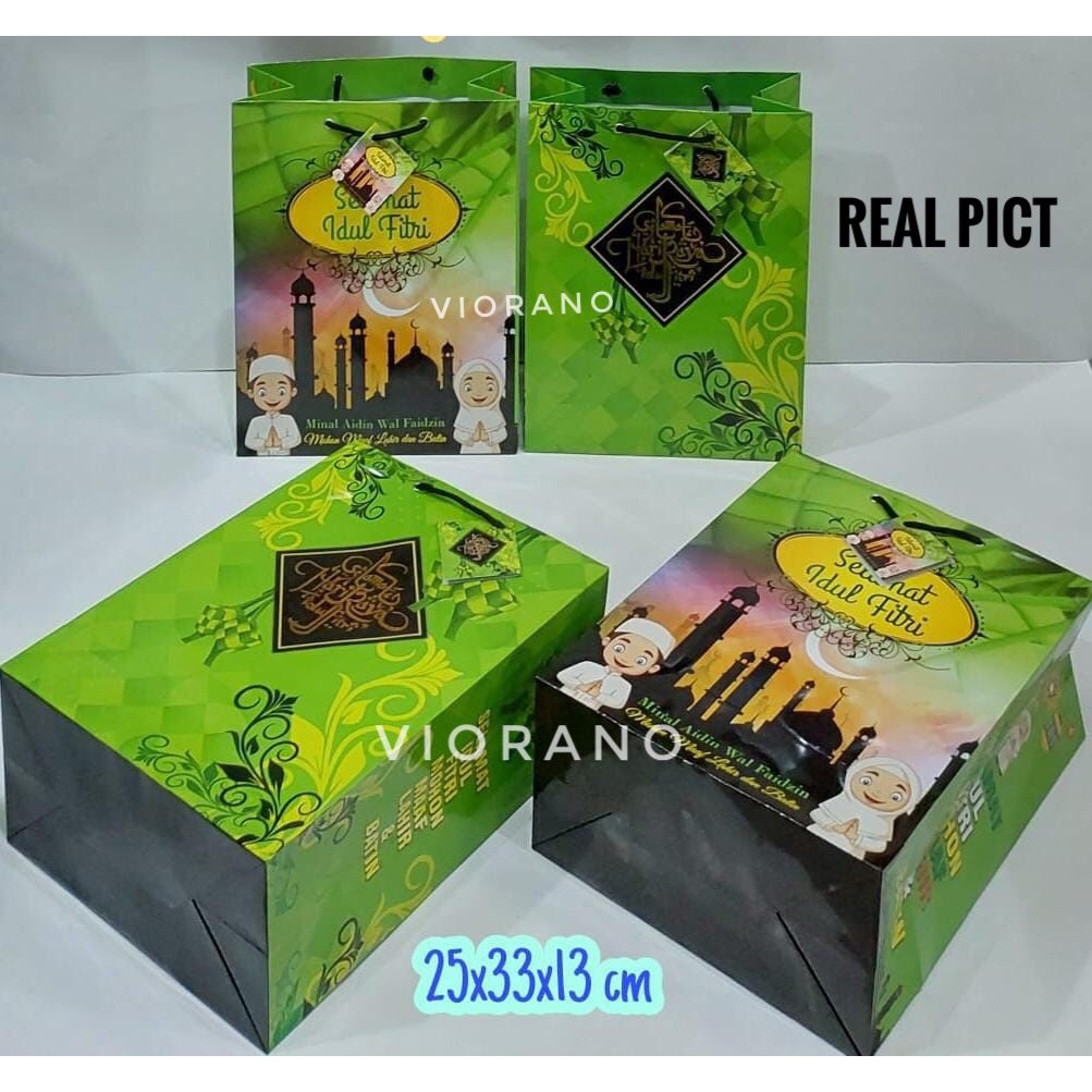 Paper Bag Motif Idul Fitri Ukuran 25x33x13 Goodie Bag Kertas Hantaran Hari Raya / Tas Kertas Bingkisan Lebaran Muat Banyak