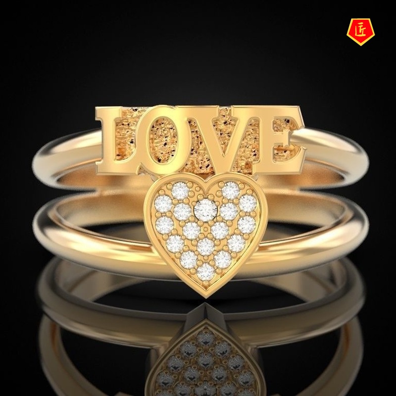 [Ready Stock]Creative 18K Gold Double-Layer Love Diamond Ring