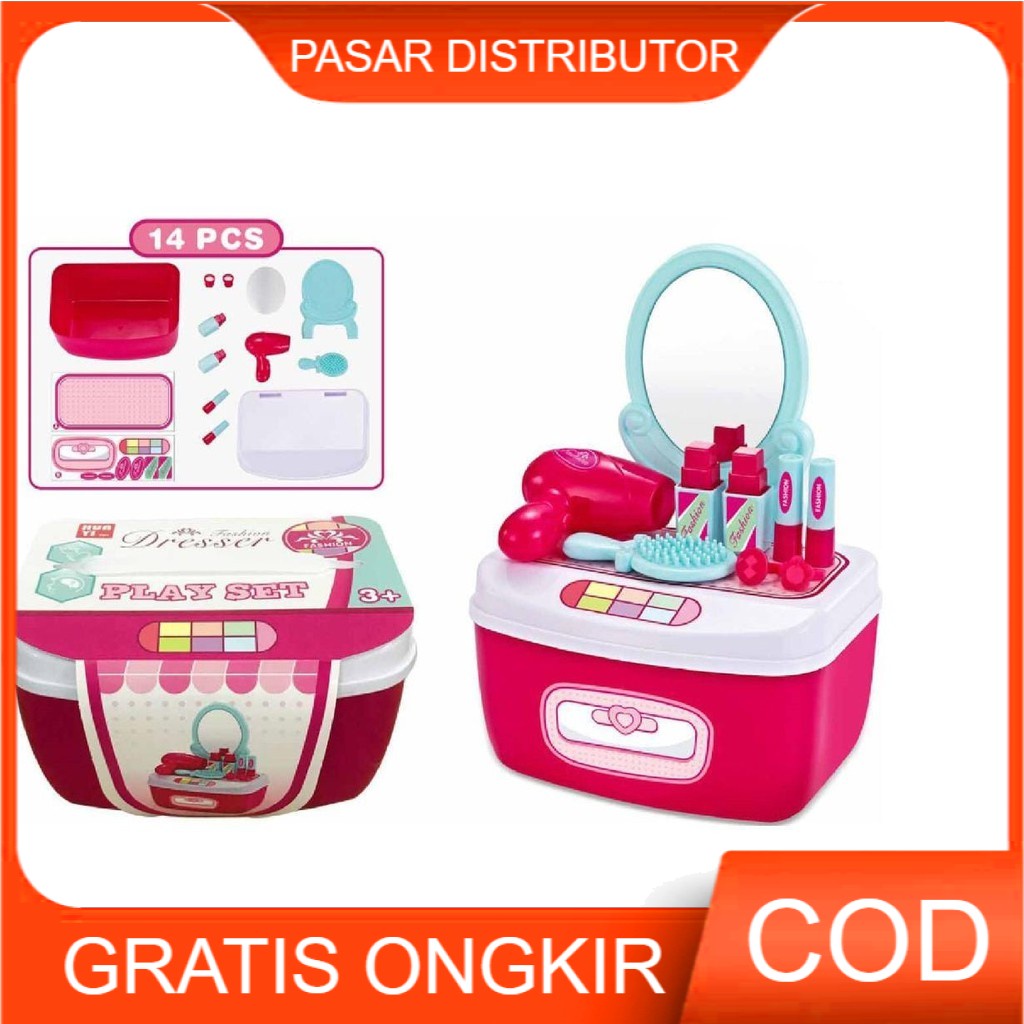 Mainan Anak Perempuan - Fashion Dresser Box Play Set Alat Make Up Pink - Mainan Anak