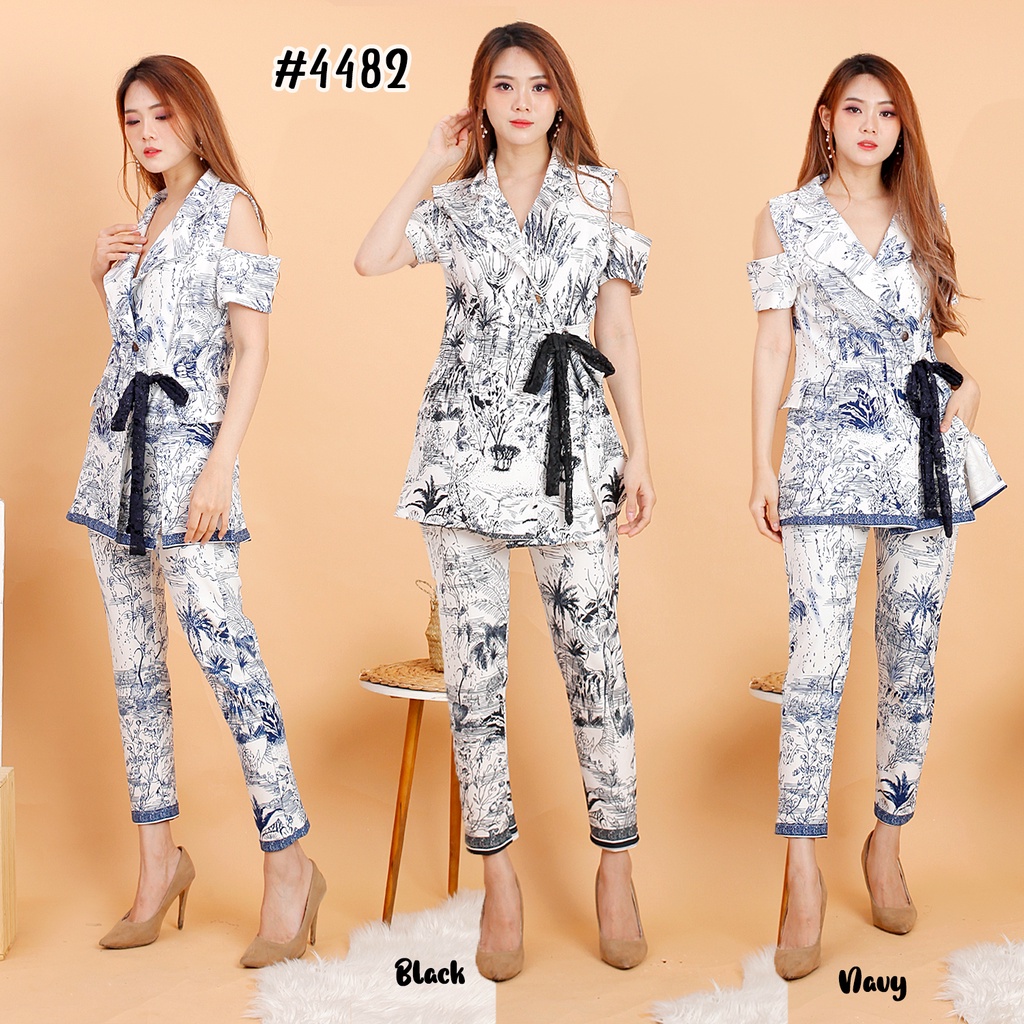 Kathryn collection #4482, Stelan scuba motif import premium celana panjang tangan bolong pendek