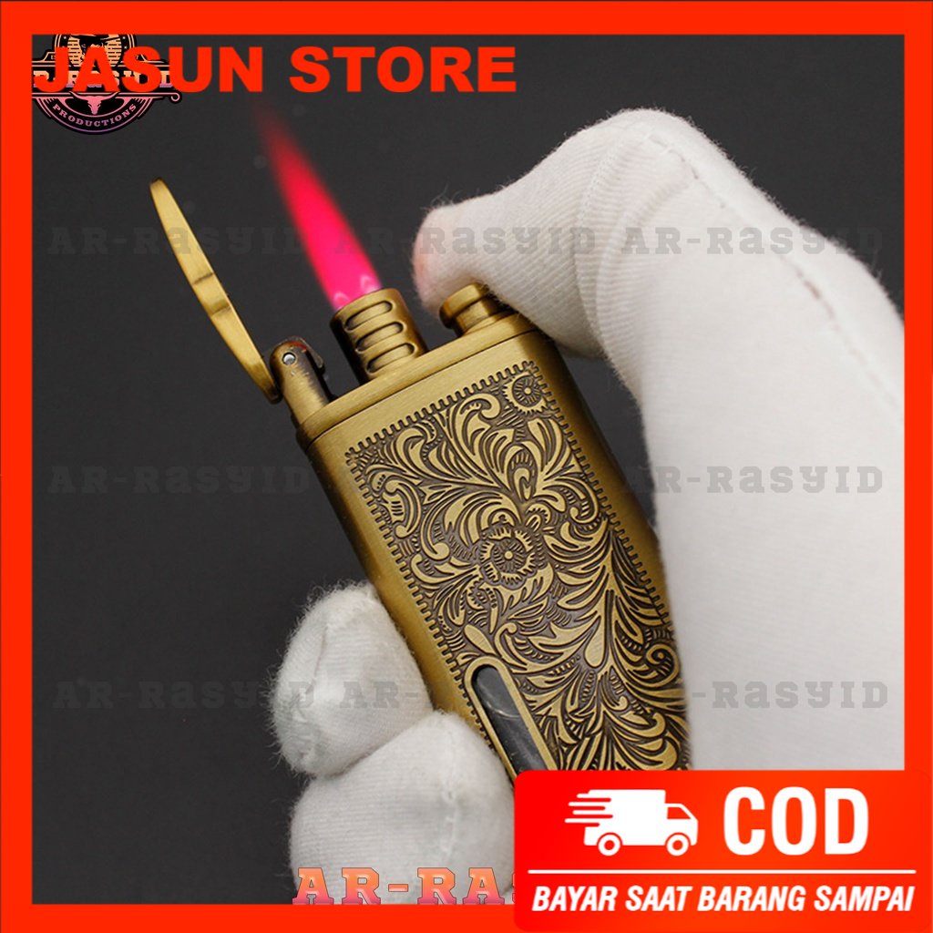 Bisa COD! Korek Api Bara Gas Lighter Motif Batik Ornamen Gold GRVT