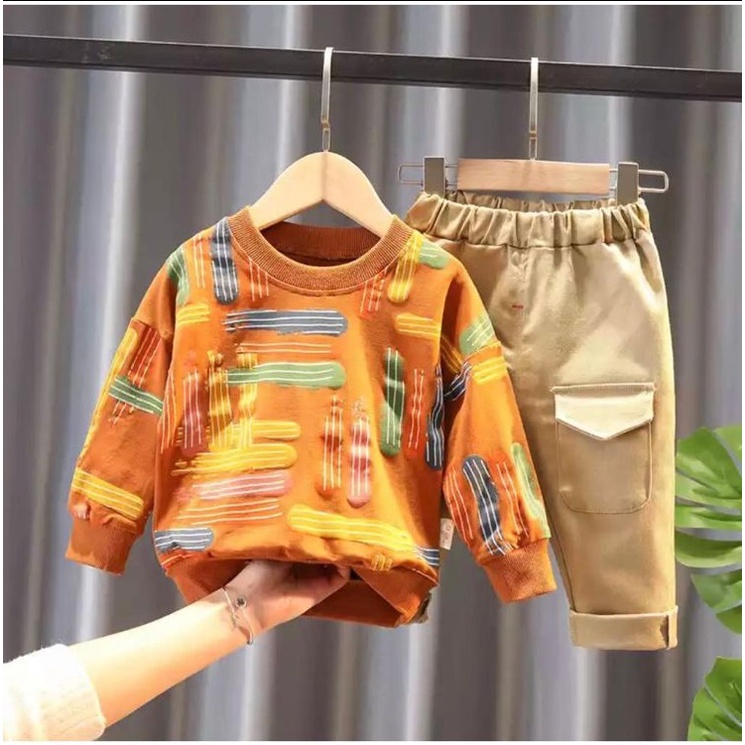 NEW SWEATER SETELAN SWEATER CARDIGAN ANAK MOTIF GARIS CAT SIZE 6 BULAN-5 TAHUN BAHAN BABYTERRY PREMIUM BEST QUALITY BEST SELLER/ SETELAN SWEATER CARDIGAN ANAK LAK LAKI/ SETELAN SWEATER CARDIGAN ANAK PEREMPUAN/ SETELAN SWEATER CARDIGAN ANAK COWO