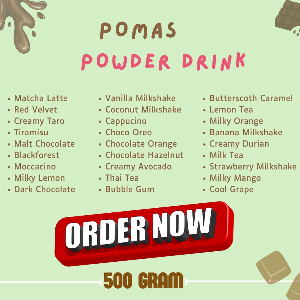 Pomas Powder Drink / Bubuk Minuman Rasa / Boba Bubble Drink 500 Gram