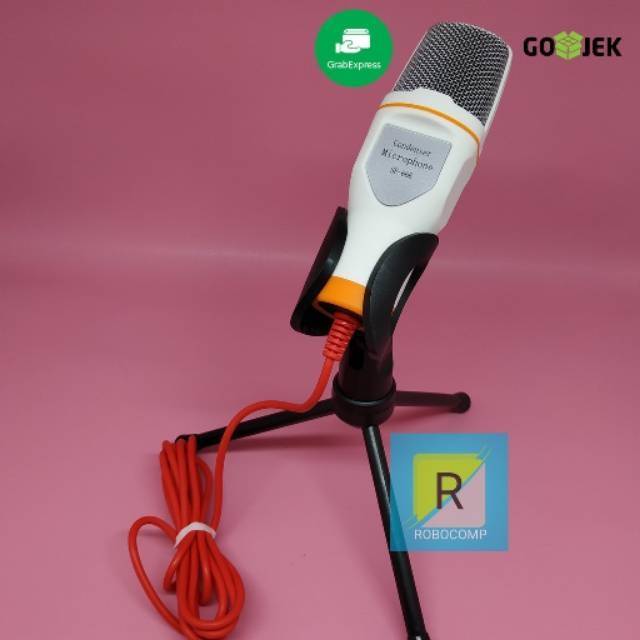 GOLD - 3.5mm Condenser Microphone Warna Emas - Mikrofon Rekaman Kabel Audio + Tripod Stand