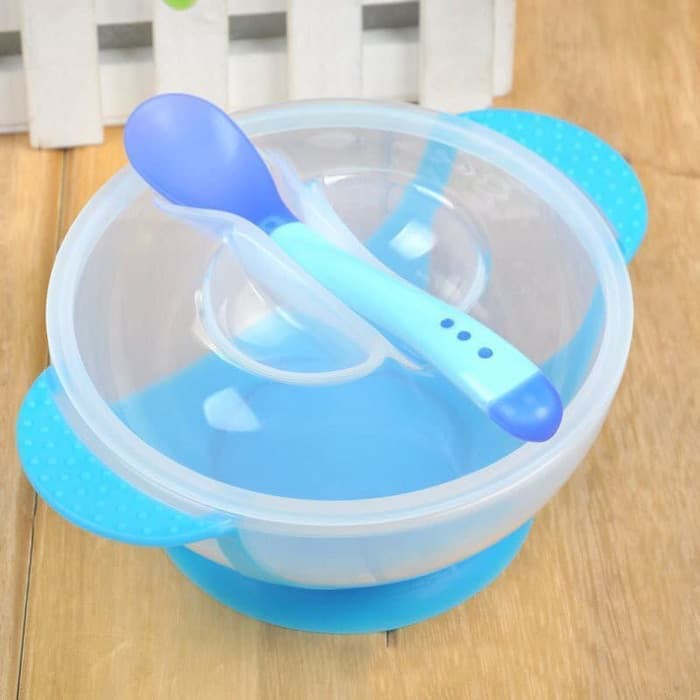 Set Mangkok dan Sendok Makan Bayi - Sensor Panas dan Anti Tumpah - Perlengkapan Makan Bayi