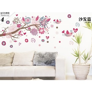 Wall Sticker / Stiker Dinding / Kaca Motif Bunga dan 2-Ekor Burung Cinta