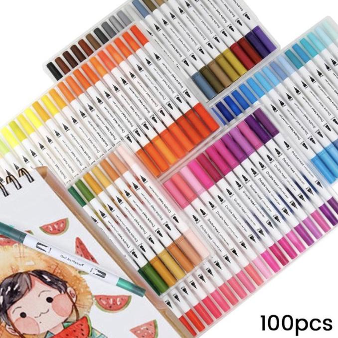 

(BISA COD) 100 colors brush pen dual tip magicfly sketsa lettering KOMPLIT Kode 110