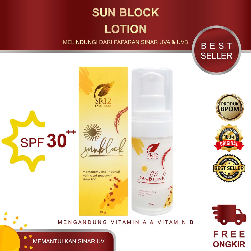 SUNBLOCK SR12 SPF 30++ / SUN BLOCK LOTION SR12 / MELINDUNGI KULIT DARI SINAR UV A &amp; UV B