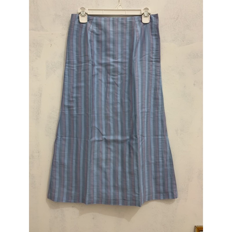 Rok Kerja Wanita Model A line Salur biru preloved