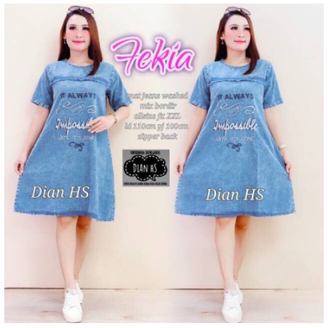 Fekia dress jeans snow nyaman Terlaris Terjangkau [alwys]