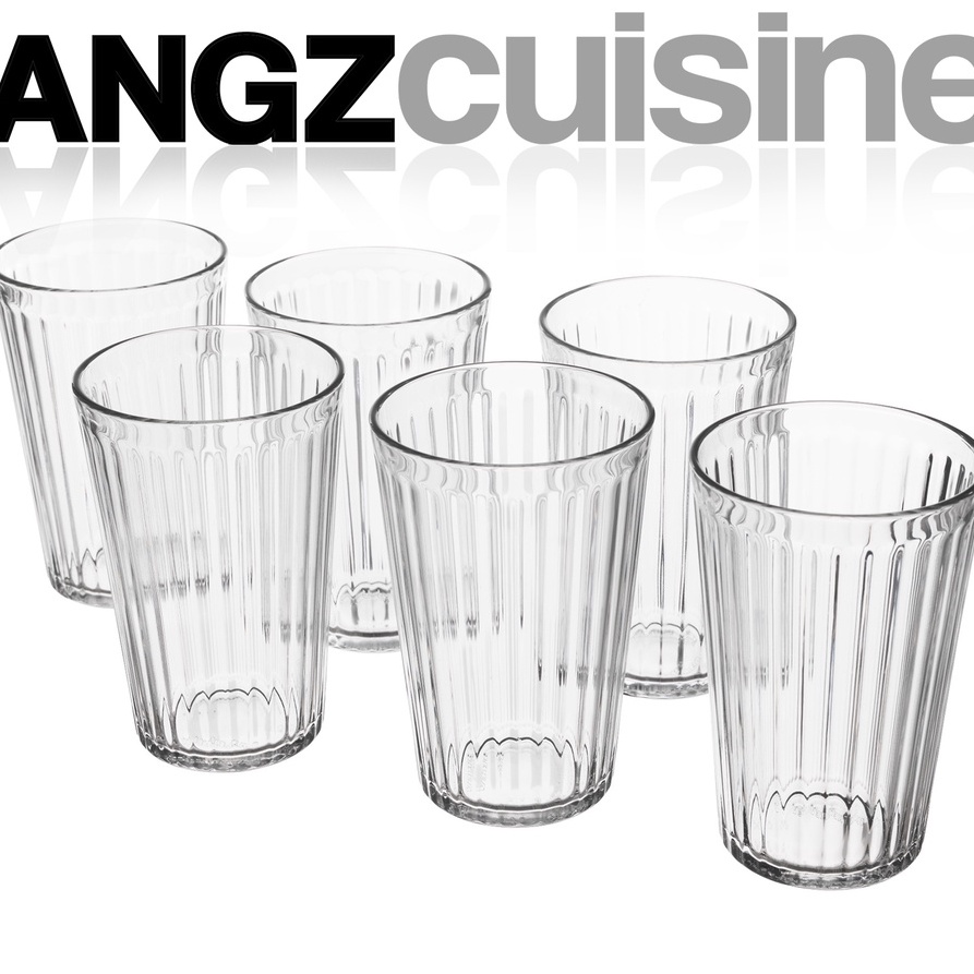 Gelas Kaca Bening 430 ml Motif Garis Vertikal 1 pcs