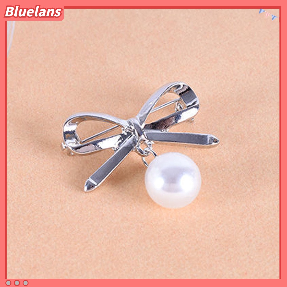 Bluelans 2Pcs Women Lady Fashion Bowknot Big Faux Pearl Alloy Brooch Pins Jewelry Gift