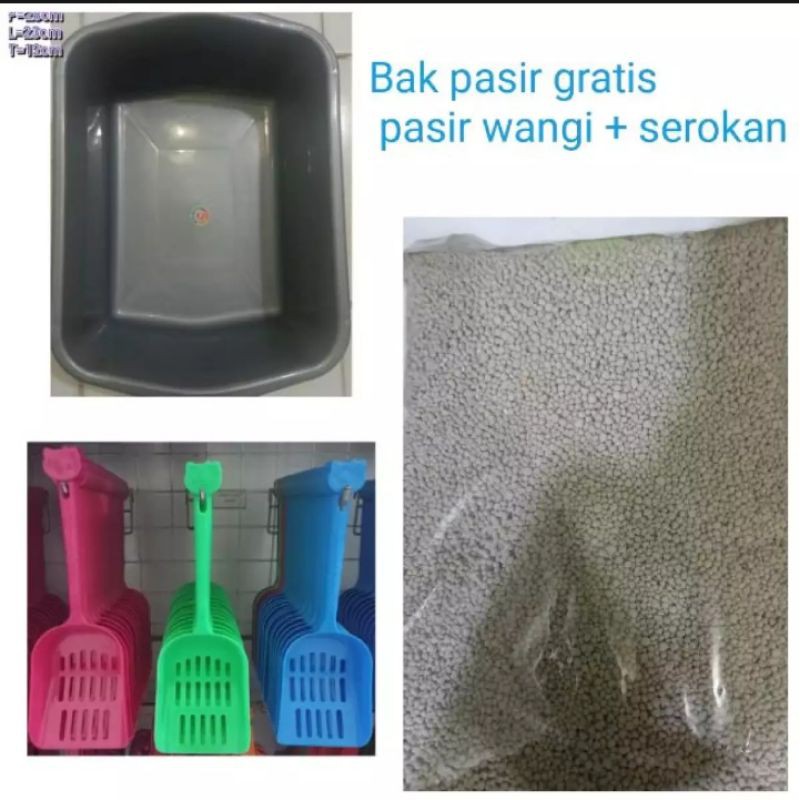 PROMO Bak Pasir Kucing Size M Gratis Pasir Wangi/Pasir Gumpal1,5 dan Sekup/serokan pasir Paket Murah