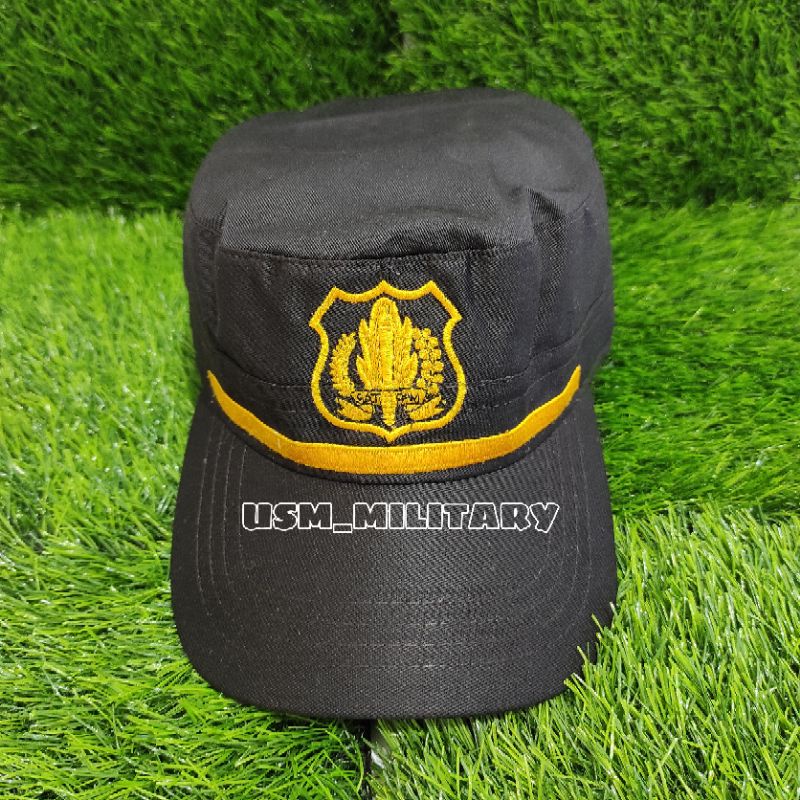 Topi security coklat terbaru lis kuning / topi security model komando
