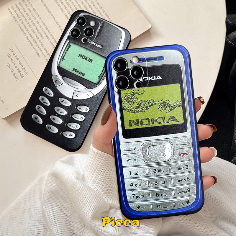 IPHONE Kreatif Persegi Retro Nokia Telepon Case Kompatibel Untuk Iphone14 11 13 12 Pro Max 6 6s 78 Plus 14 XR X XS Max SE 2020 14 Pro Max Pasangan Lembut TPU Penutup Belakang