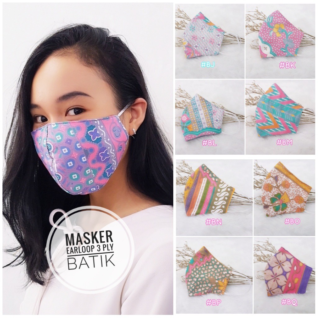 Masker kain batik 3 ply tipe earloop duckbil unisex 