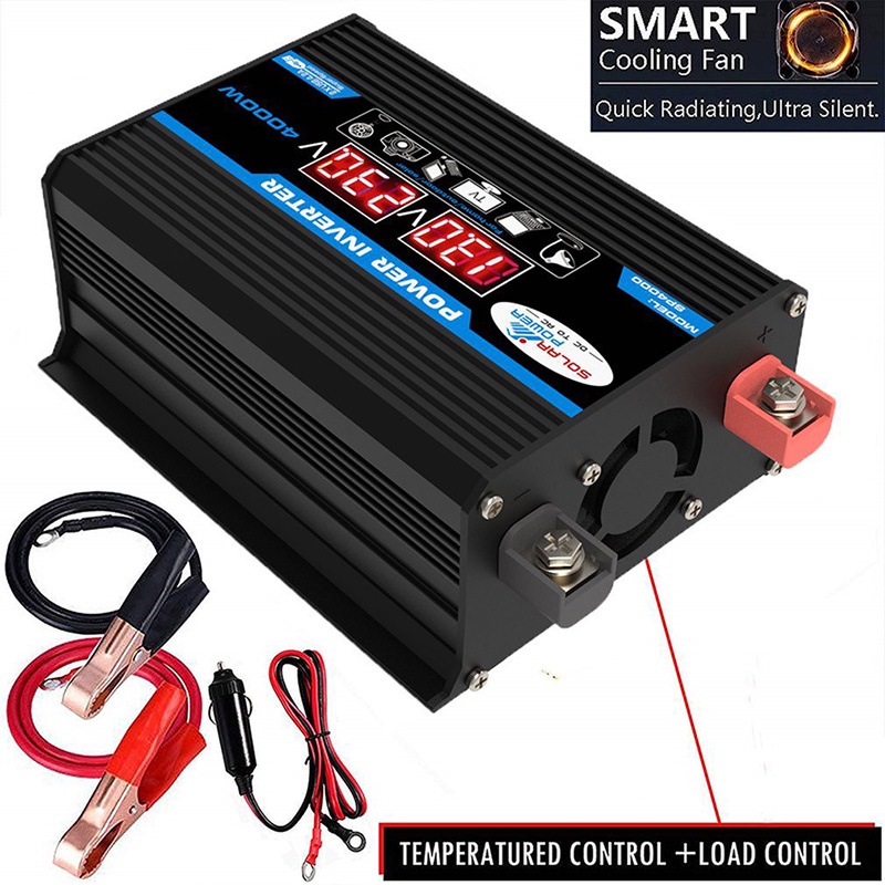 Taffware Car Power Inverter Pure Sine Wave DC 12V to AC220V 4000W -  Black