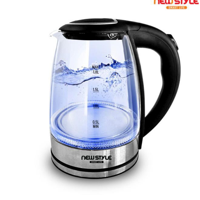 Jual Eksklusif Newstyle Y21 Teko Listrik Masak Air Kaca Stainless Steel Transparan Kettle 3495