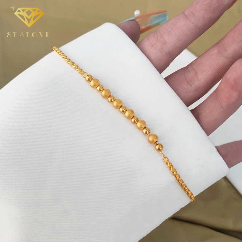 SEALOVE Gelang Titanium Asli Manik-Manik Emas 18K Cantik Anti Karat Perhiasan Wanita Korea