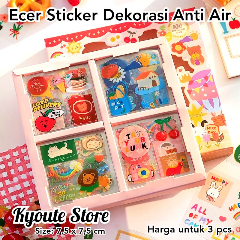 

3 Lembar Sticker Cute Daily Life Thing Decoration Waterproof PVC Anti Air Transparan Scrapbook Journal Diary Planner