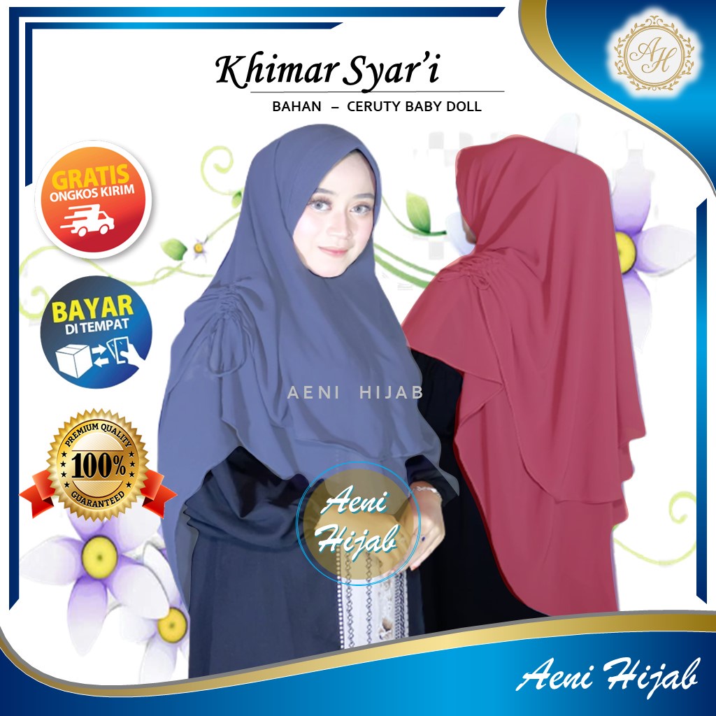 Hijab Jilbab Kerudung Krudung Khimar Syari 2 Layer Ceruty Babydoll Serut Jumbo Terbaru Maharani H03