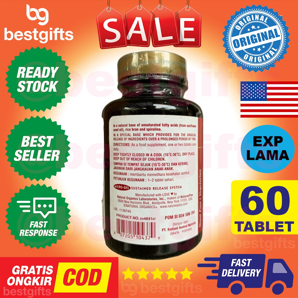 NATURE'S NATURES NATURE PLUS ULTRA HAIR VITAMIN A B VIT E RAMBUT RONTOK BOTAK UBAN PUTIH 60 TABLET