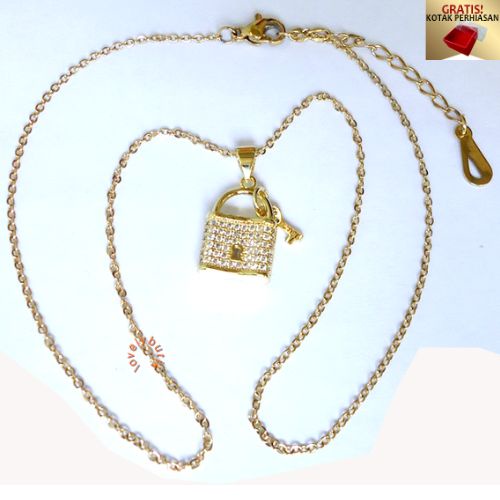 Promo Gratis Kotak Perhiasan - Kalung Titanium Wanita Anti Karat NIkita Kalung Wanita Model Liontin Tas Gembok Kunci New - Lovelybutik