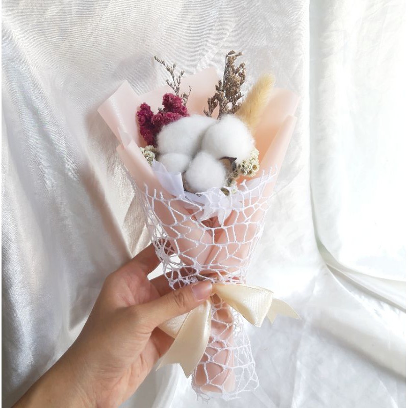 [20-25 cm] Mini Dried Flower Bouquet | Buket Bunga Kering Kecil | Bunga Kapas/Cotton | Caspea