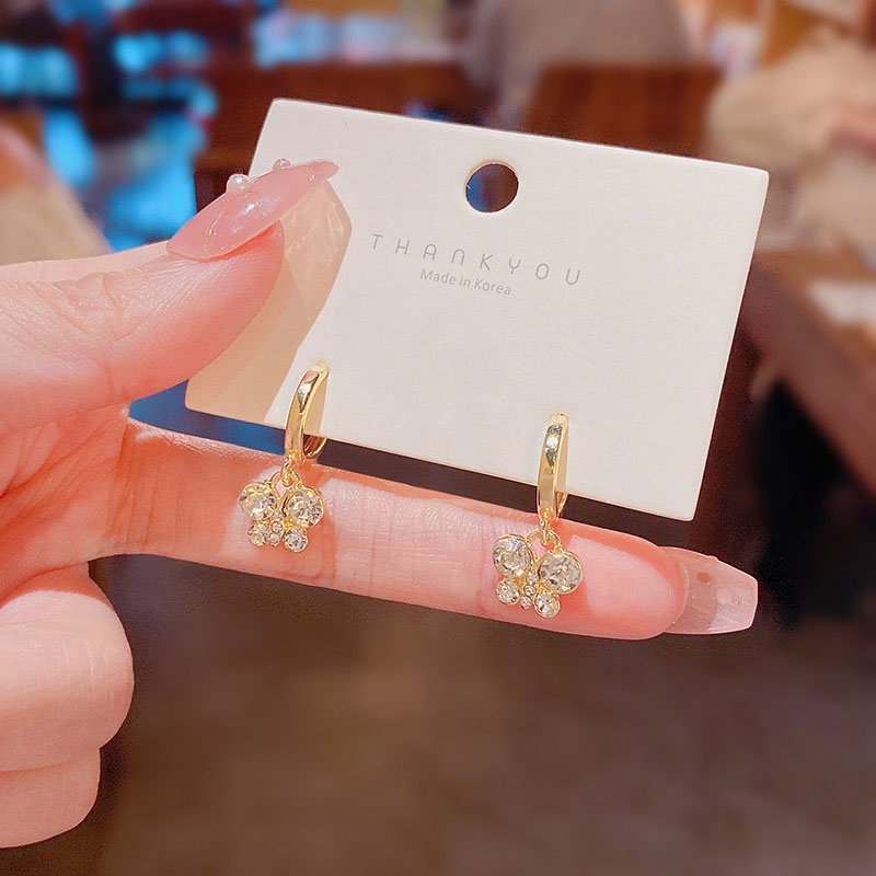 Anting Stud Desain Kupu-Kupu Bahan 925 Silver Needle Aksen Zirkon