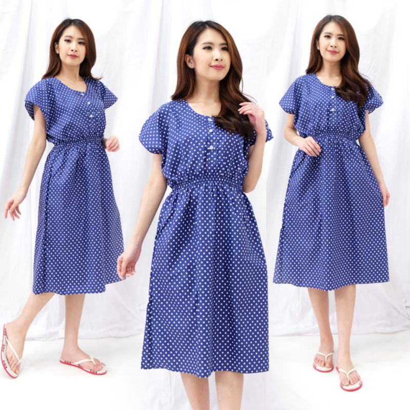 Daster Manohara karakter busui kancing 3 LD 115 CM |busui| daster katun-MANO POLKA NAVY