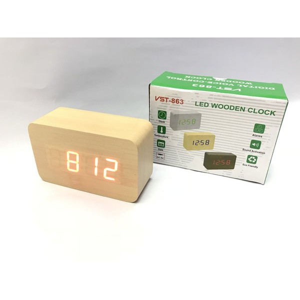 Jam Meja Digital Led Weker &amp; Digital Wood Alarm Clock 012 cream red