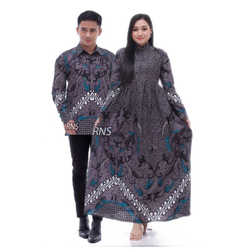 Batik Couple keluarga Sania Ruffle Ori ndoro jowi TERMURAH motif dimensi abu