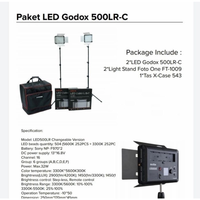 Paket LED Godox 500LR-C / Paket LED Godox 500LRC Original