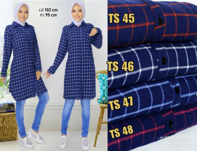 Tunik flanel/tunik/tunik kotak/hem tunik/tunik murah/kemeja tunik/hem kotak/tunik standart/tunik L