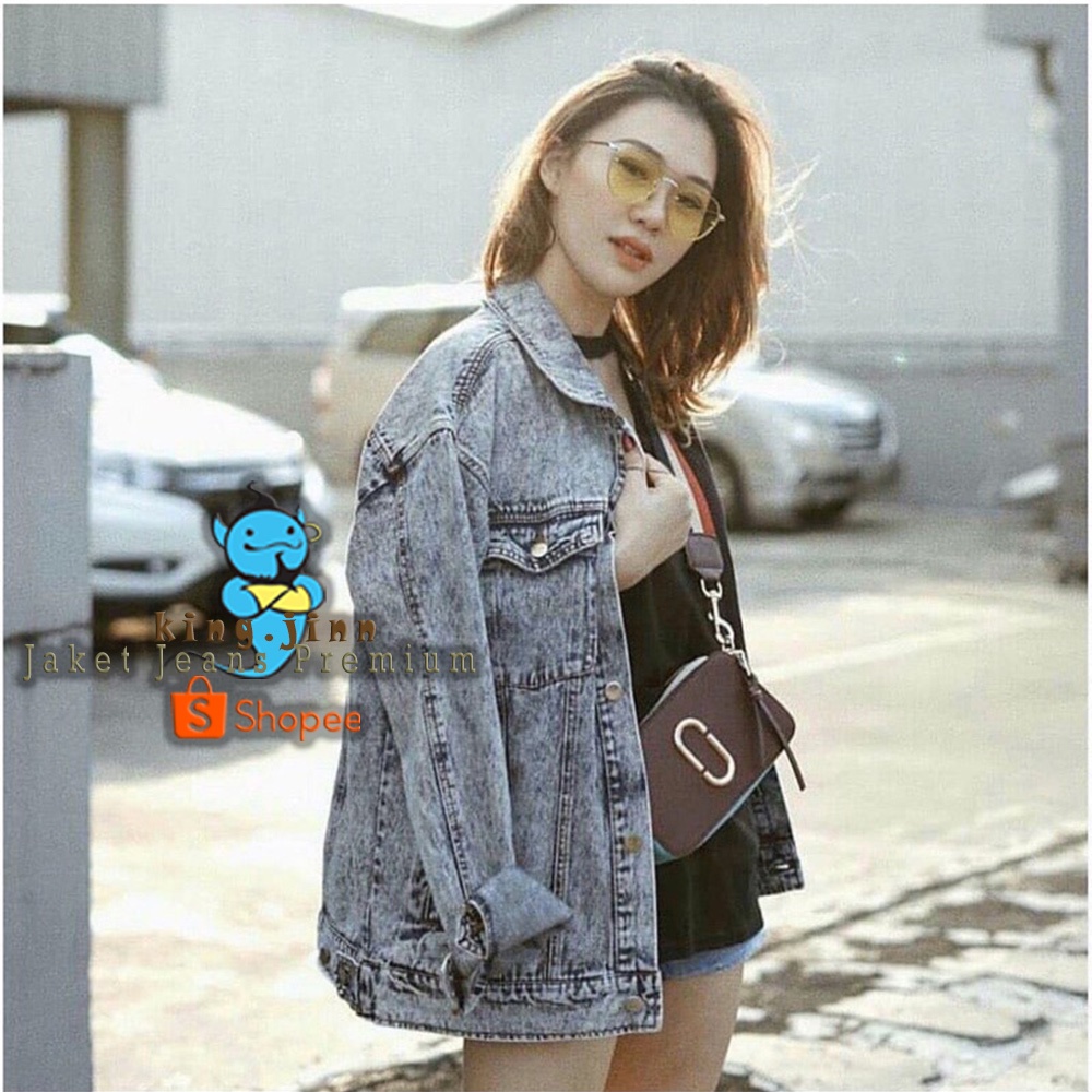 Jaket Jeans Denim Premium Wanita All Size - Jumbo Oversize - Sandwash Muda