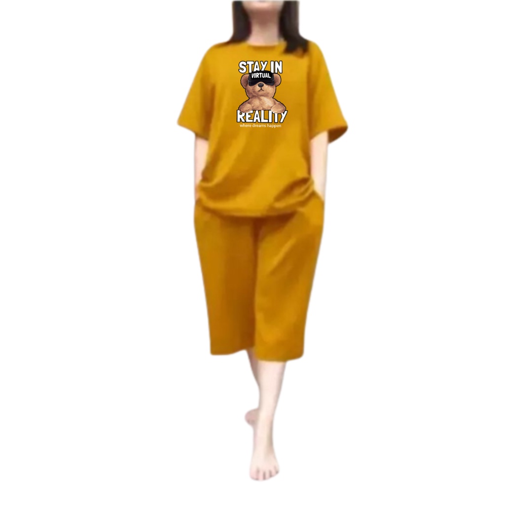 Setelan Jumbo Oversize Wanita Stay In Reality Teddy Celana Pendek LD 110 / Kaos Wanita