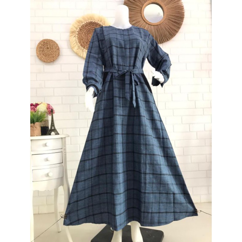 Gamis Linen Motif Kotak