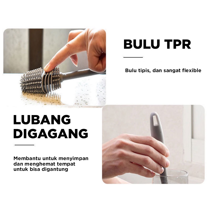 Sikat Pembersih | Gagang panjang | Bahan silikon | Pembersih botol gelas silikon