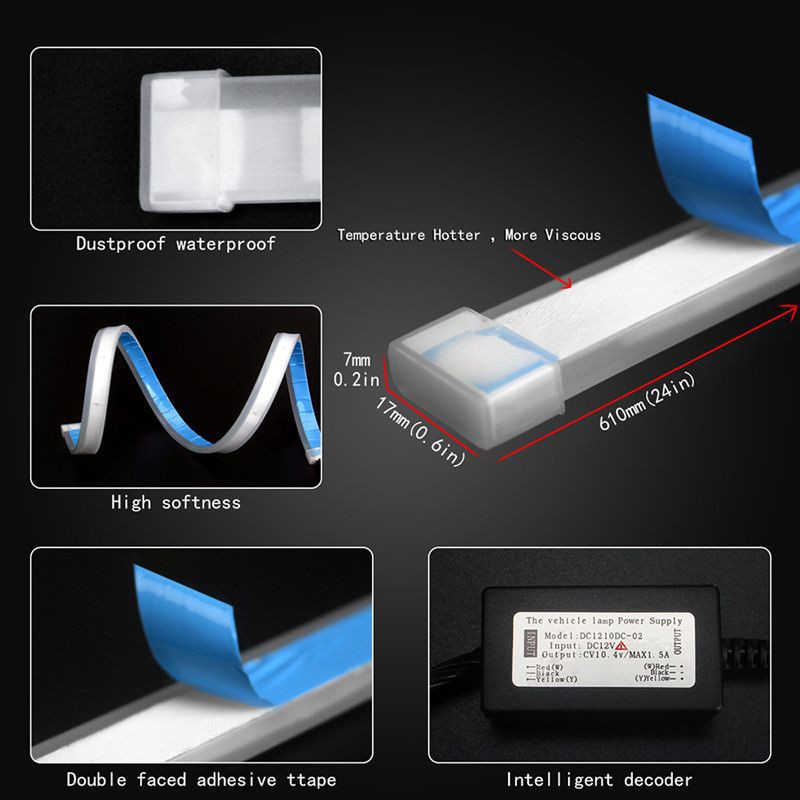 Lampu Alis LED Slim (1PCS) DRL Mobil Fleksibel Waterproof 45CM 2 Warna Runing +adaptor Controller