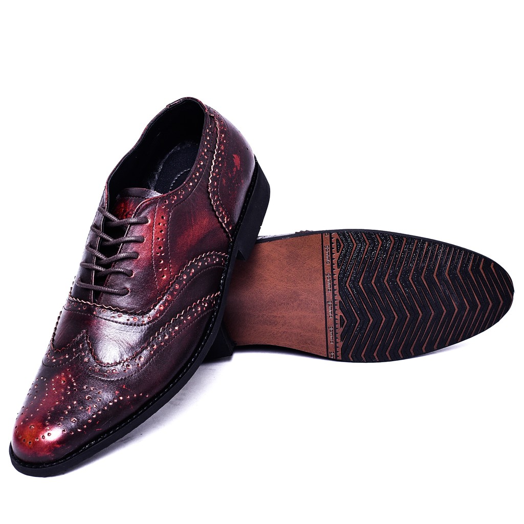 HALSTEN MAROON |FORIND x Greata| Sepatu Kulit Asli Formal Vintage Klasik Pria/Men Longwing Footwear