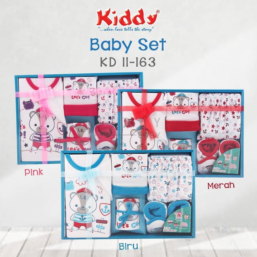 Baby Set 11163 merk KIDDY - Baby Gift Set Baju, Celana, Bib dan Sepatu Bayi