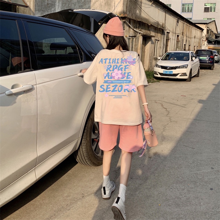baju atasan wanita korean style/atasan/atasan hitam/atasan wanita warna putih/oversize/Atasan hitam lengan pendek retro longgar gaya korea sederhana