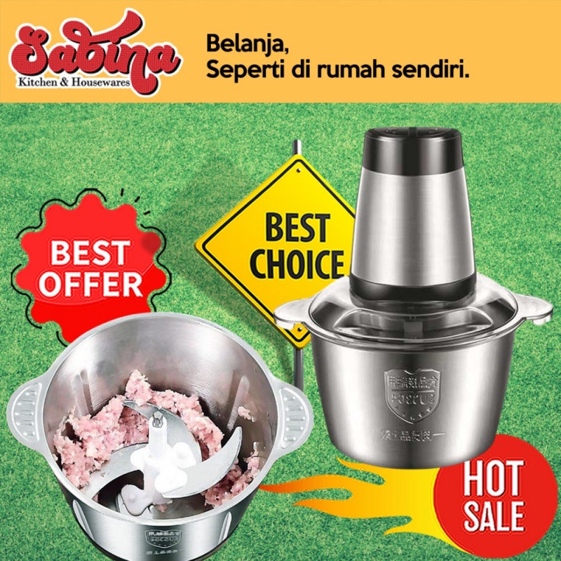 Blender Penggiling Daging Stainless 3 Pisau 2000ml Meat Grinder 250W