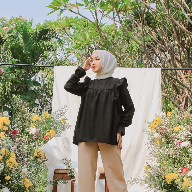 AUDRY RUFI BASIC SHIRT / PUFFY BLOUSE ATASAN KANCING WANITA BALON / KEMEJA WANITA POLOS LENGAN BALON  / BLOUSE MONA / KEMEJA POLOS BASIC