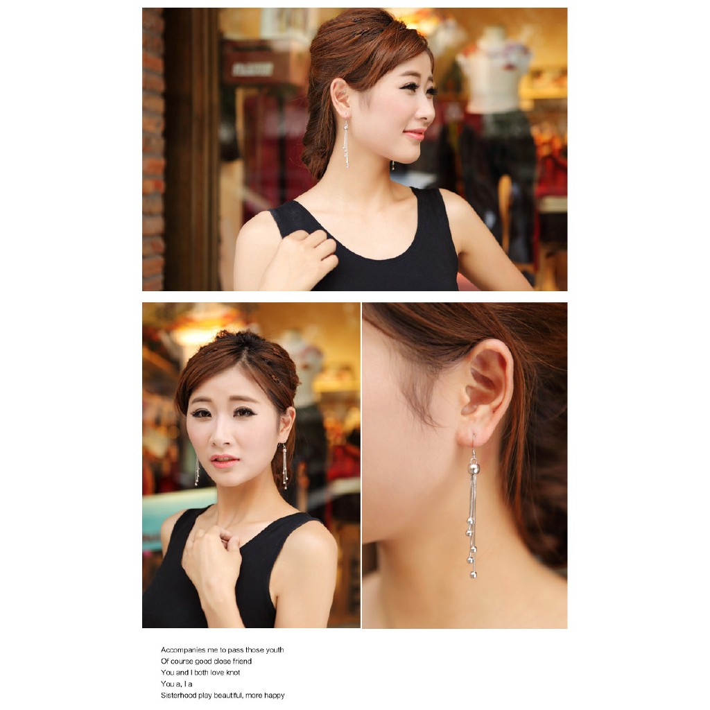 S925 Manik-manik Perak Anting-Anting Korea Fashion Retro Panjang Anting Rumbai Perempuan Telinga Perhiasan ai2-512-3