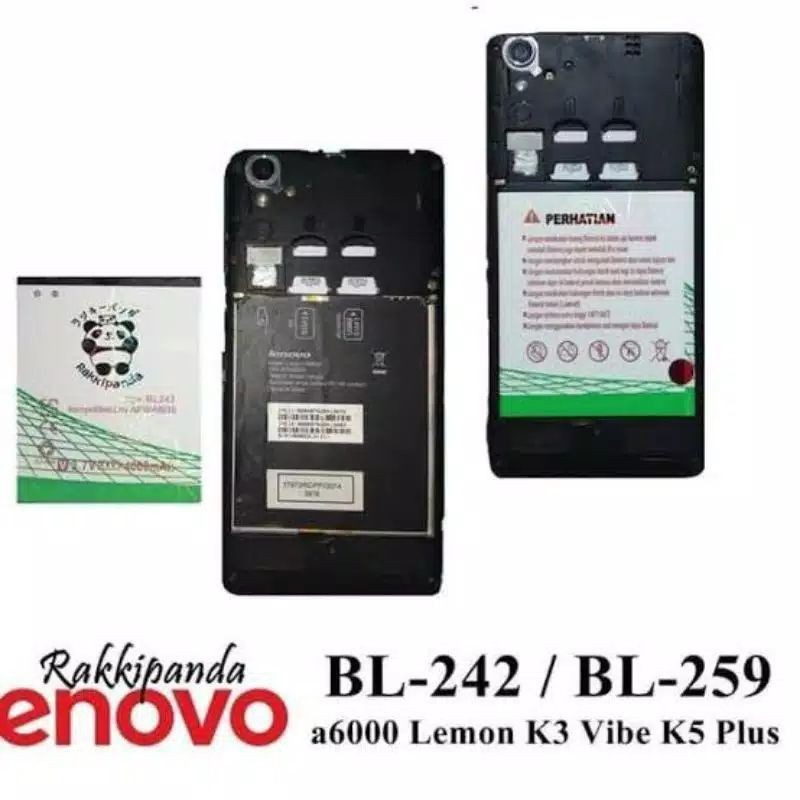 Baterai Lenovo A6000 K3 Vibe K5 Plus A2020 Vibe C A6600 BL242 BL259 Double IC Protection